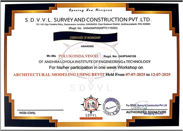 One Week Workshop on Revit Architecture Software for III & IV B.Tech Students