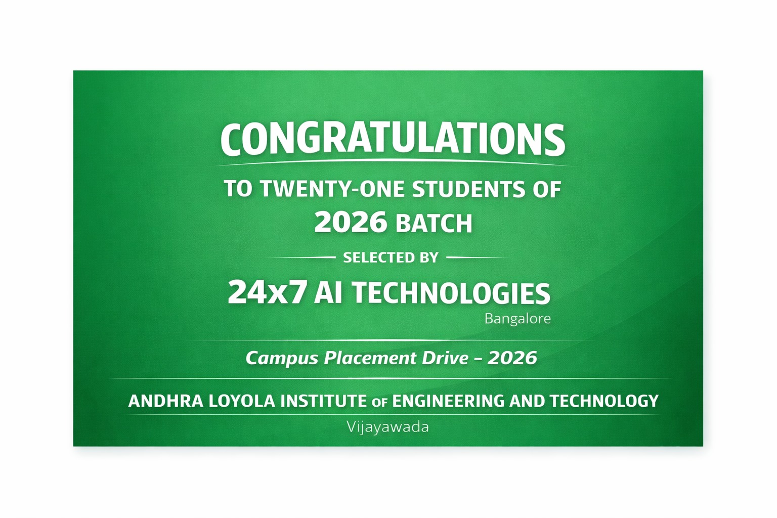 23 STUDENTS SELECTED FOR 24X7 AI TECHNOLOGIES 
