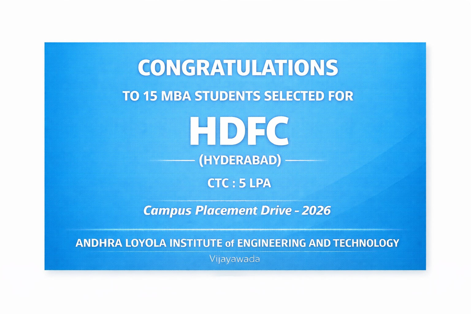 15 STUDENTS SELECTED FOR HDFC