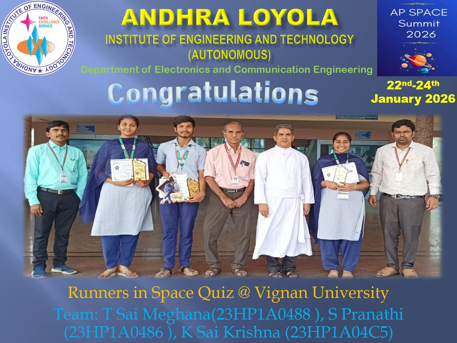 Congratulation to Runners in Space Quiz-AP Space Summit 22-24 January 2026 