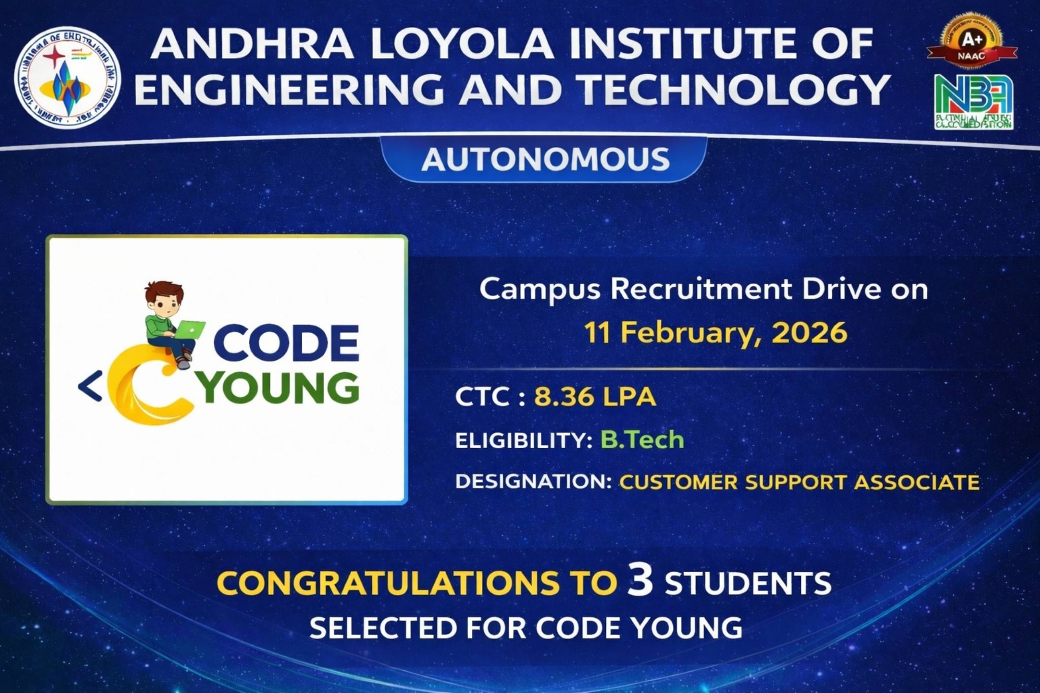 3 STUDENTS SELECTED FOR CODE YOUNG 